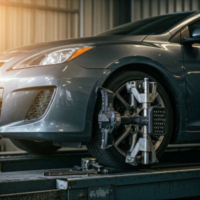 Wheel Alignment Service in Progress